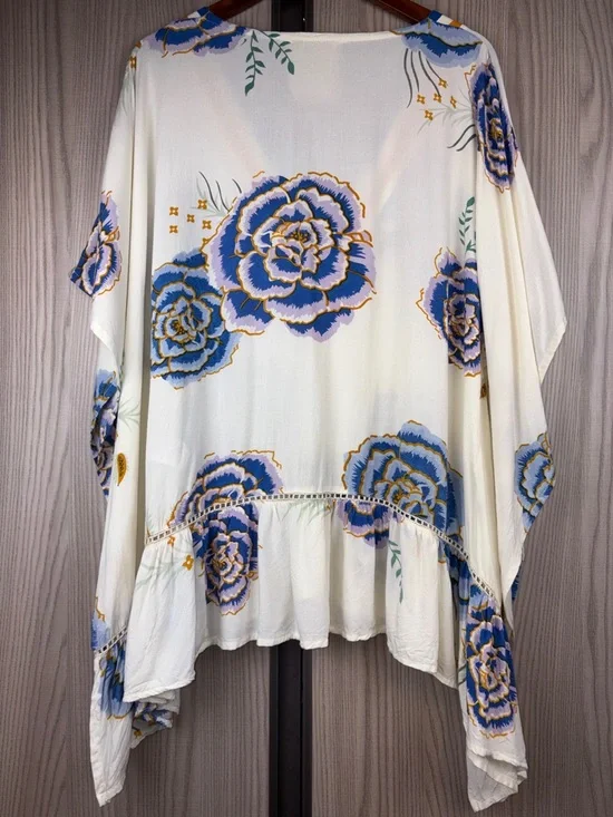 Z&L Kimono Tunic Top/Swim Cover Up ~ in Blue & Orange Floral - Picture 4 of 16